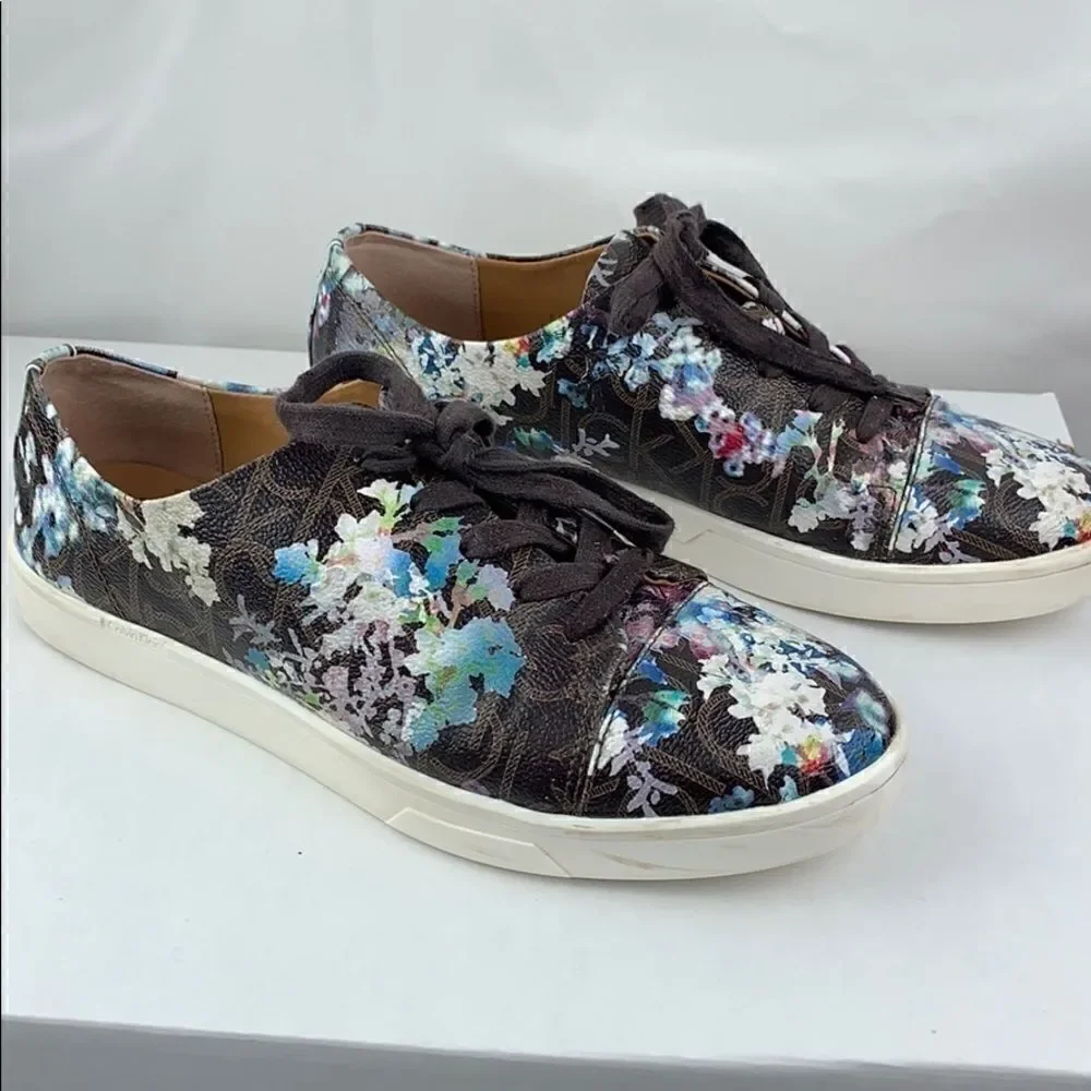 Calvin Klein Imilia floral monogram sneakers.